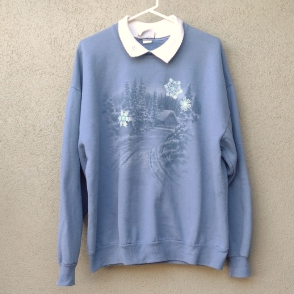 90s Morning Sun Blue Winter Scene Sweatshirt XL
